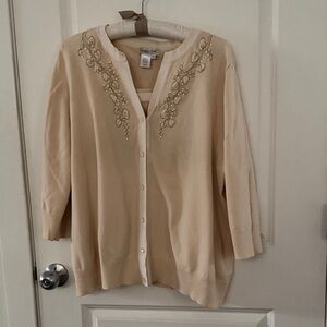 Coldwater Creek cream Embroidered twin set